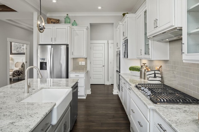 7890 Lampley Rd, Primm Springs, TN 38476 - kitchen featuring appliances with stainless steel finishes, a sink, white cabinets, tasteful backsplash, and recessed lighting