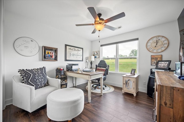 2183 Nectar Ln, Columbia, TN 38401 - office featuring ceiling fan, dark wood-type flooring, and baseboards
