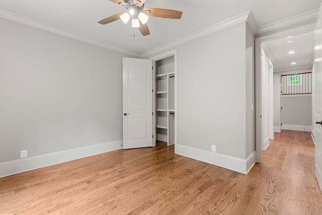 333 Burris Rd, Mount Juliet, TN 37122 - unfurnished bedroom with light wood finished floors, baseboards, ornamental molding, ceiling fan, and a closet