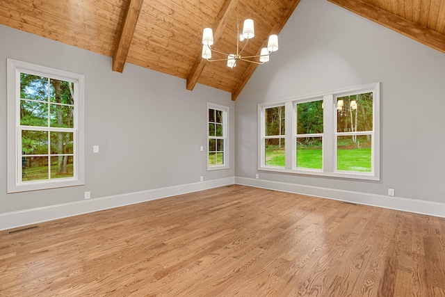 333 Burris Rd, Mount Juliet, TN 37122 - spare room with a chandelier, light wood finished floors, wooden ceiling with exposed beams, healthy amount of natural light, and baseboards