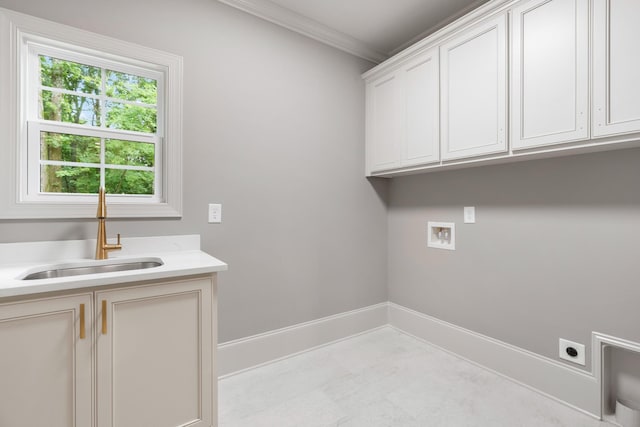 333 Burris Rd, Mount Juliet, TN 37122 - laundry area featuring cabinet space, electric dryer hookup, washer hookup, ornamental molding, and baseboards