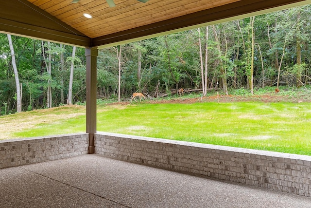 333 Burris Rd, Mount Juliet, TN 37122 - view of grassy yard featuring ceiling fan, a patio, and a forest view
