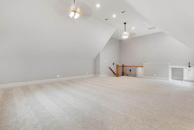 333 Burris Rd, Mount Juliet, TN 37122 - additional living space with ceiling fan, vaulted ceiling, carpet, recessed lighting, and baseboards
