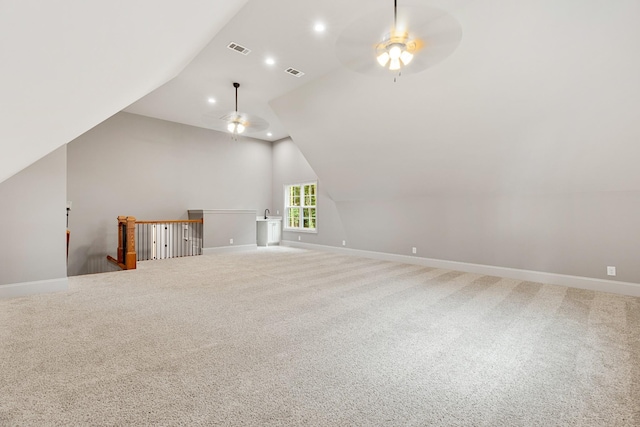 333 Burris Rd, Mount Juliet, TN 37122 - unfurnished living room with a ceiling fan, vaulted ceiling, carpet, baseboards, and recessed lighting