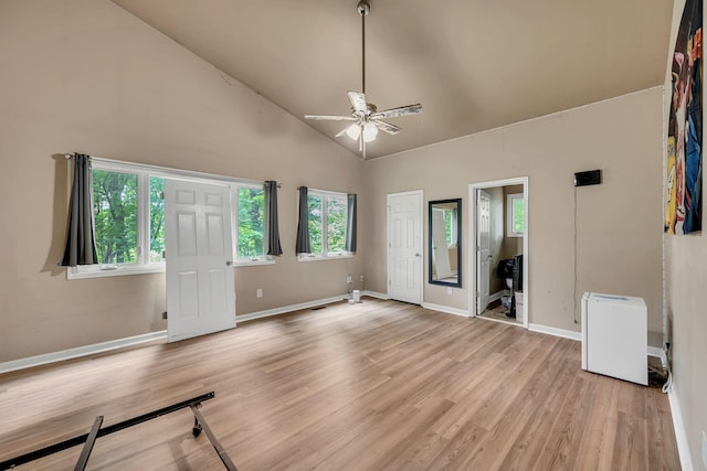 1321 Robert E Lee Ln, Brentwood, TN 37027 - empty room featuring ceiling fan, light wood-style flooring, and high vaulted ceiling