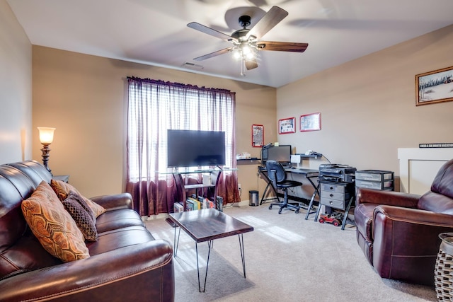 1605 Medinah Ln, Lebanon, TN 37087 - living room featuring ceiling fan, carpet flooring, and a desk