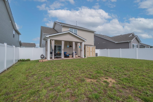 1605 Medinah Ln, Lebanon, TN 37087 - rear view of house featuring a patio, a storage shed, and a fenced backyard