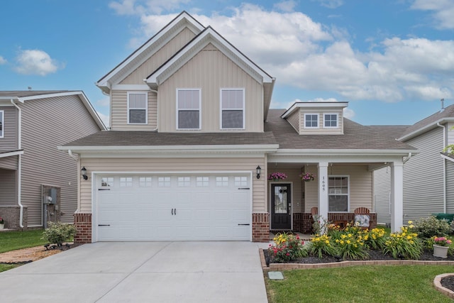 1605 Medinah Ln, Lebanon, TN 37087 - craftsman-style house with covered porch, driveway, a garage, board and batten siding, and roof with shingles