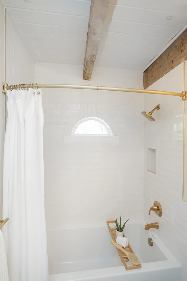 1105 Mount Pleasant Rd, Kingston Springs, TN 37082 - full bath featuring beamed ceiling and shower / bath combo