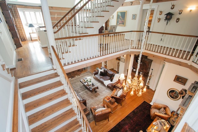 1105 Mount Pleasant Rd, Kingston Springs, TN 37082 - stairway with wood finished floors and a high ceiling