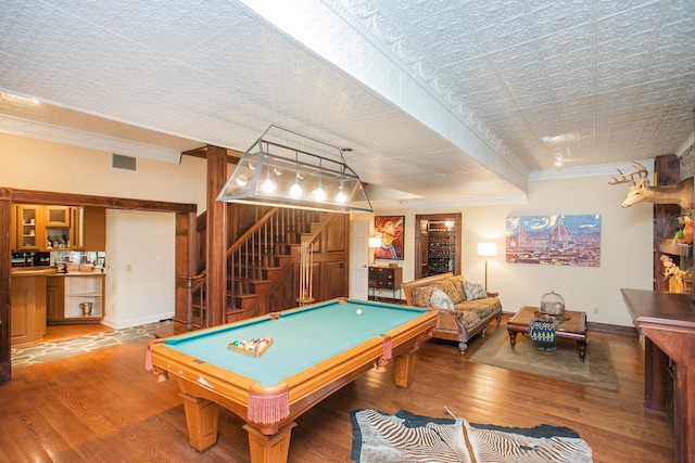 1105 Mount Pleasant Rd, Kingston Springs, TN 37082 - playroom with pool table, ornamental molding, light wood-style flooring, and baseboards
