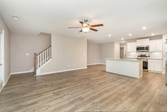 142 Rising Pvt Ln, Gallatin, TN 37066 - kitchen featuring stainless steel appliances, a ceiling fan, recessed lighting, light wood finished floors, and open floor plan