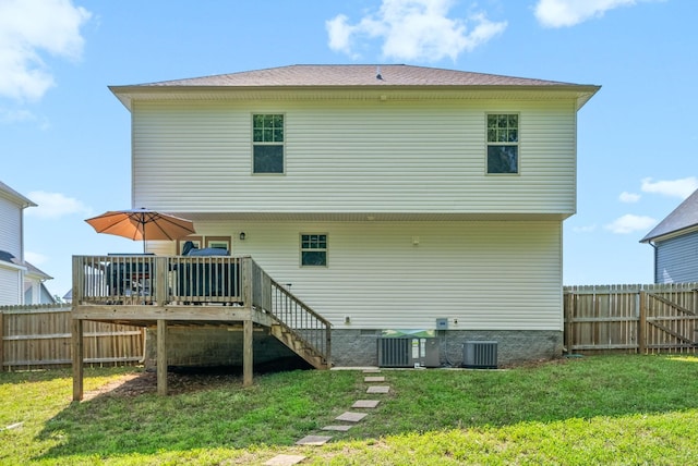 1341 Sussex Dr, Clarksville, TN 37042 - back of property with a wooden deck, central AC, crawl space, and stairs