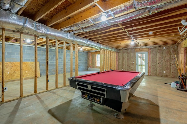 4370 Wellesley Dr, Ooltewah, TN 37363 - rec room with pool table and unfinished concrete flooring