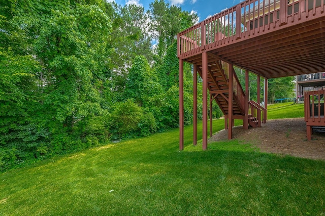 4370 Wellesley Dr, Ooltewah, TN 37363 - view of green lawn featuring stairway and a wooden deck