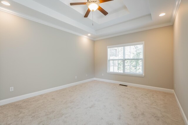 4370 Wellesley Dr, Ooltewah, TN 37363 - spare room featuring recessed lighting, a tray ceiling, a ceiling fan, carpet flooring, and baseboards