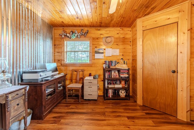 230 Silver Water Ln, Counce, TN 38326 - office area with wood finished floors, wooden walls, and wood ceiling