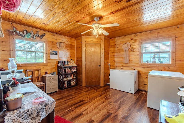 230 Silver Water Ln, Counce, TN 38326 - laundry room with independent washer and dryer, wooden ceiling, ceiling fan, wooden walls, and wood finished floors