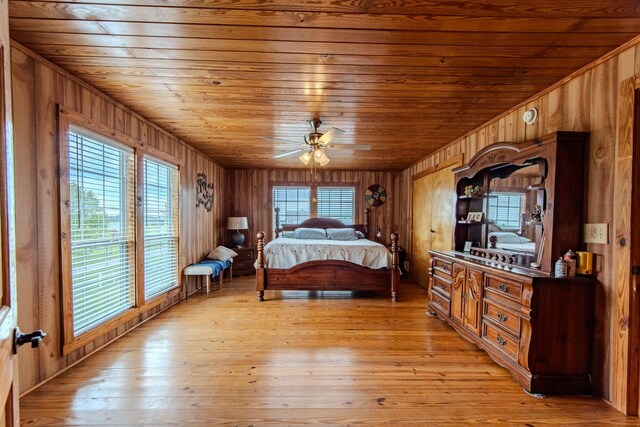 230 Silver Water Ln, Counce, TN 38326 - bedroom with wood walls, wood ceiling, and light wood-style flooring