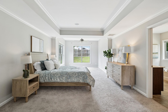 2040 Belshire Way, Spring Hill, TN 37174 - bedroom with a raised ceiling, ornamental molding, light colored carpet, and baseboards