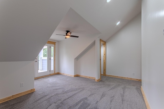 619 Bridgeview Cv, Bath Springs, TN 38311 - bonus room with lofted ceiling, carpet, baseboards, and a ceiling fan