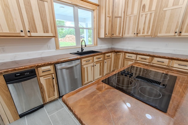619 Bridgeview Cv, Bath Springs, TN 38311 - kitchen featuring dishwasher, a sink, light brown cabinetry, and black electric stovetop