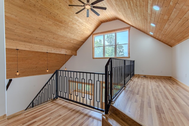 619 Bridgeview Cv, Bath Springs, TN 38311 - additional living space with wood finished floors, ceiling fan, wood ceiling, vaulted ceiling, and baseboards