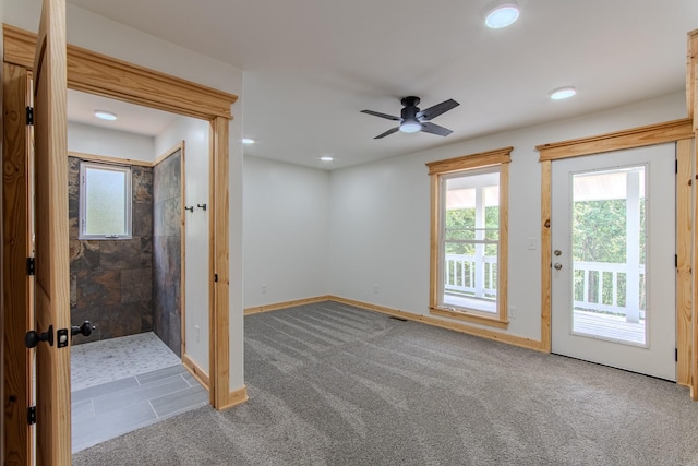 619 Bridgeview Cv, Bath Springs, TN 38311 - unfurnished room with plenty of natural light, carpet flooring, ceiling fan, baseboards, and recessed lighting
