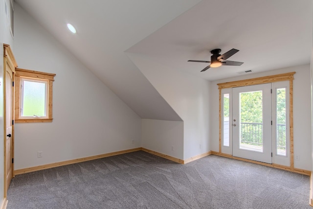 619 Bridgeview Cv, Bath Springs, TN 38311 - bonus room featuring plenty of natural light, carpet flooring, baseboards, lofted ceiling, and recessed lighting