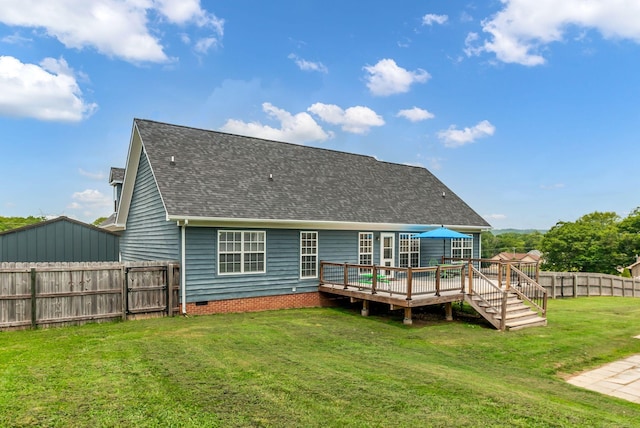 1305 Standing Stone Cir, Columbia, TN 38401 - rear view of house featuring a wooden deck, a shingled roof, and crawl space