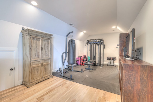 2117 Southern Preserve Ln, Franklin, TN 37064 - workout room with recessed lighting, light wood-style floors, and vaulted ceiling
