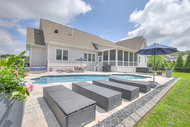 2117 Southern Preserve Ln, Franklin, TN 37064 - outdoor pool with a jacuzzi, outdoor lounge area, a sunroom, and a patio area