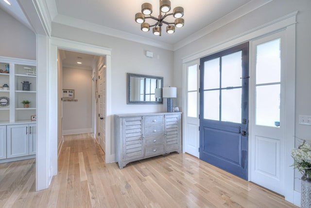 2117 Southern Preserve Ln, Franklin, TN 37064 - entryway featuring a chandelier, light wood-type flooring, and ornamental molding