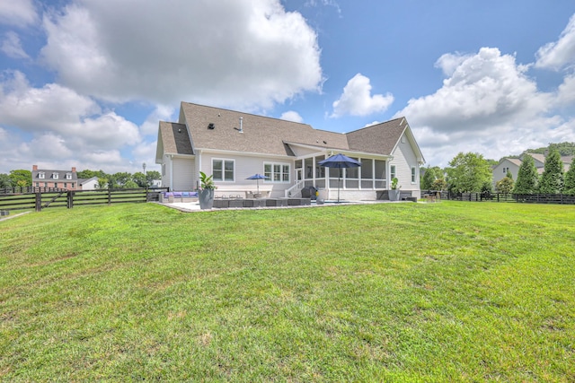 2117 Southern Preserve Ln, Franklin, TN 37064 - back of property featuring a sunroom, a fenced backyard, a patio area, and a shingled roof
