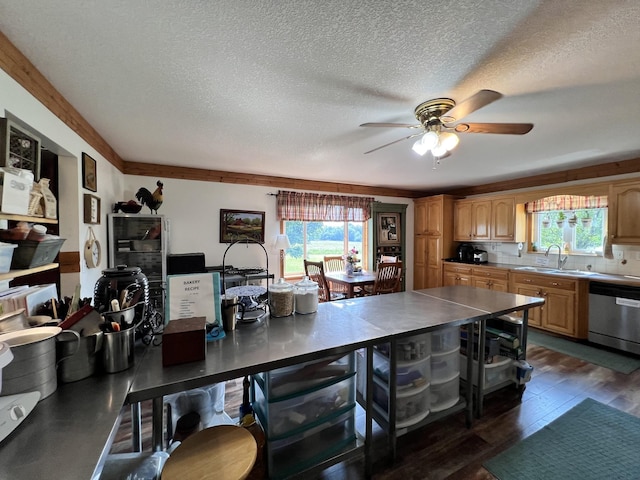 4250 Standing Rock Rd, Jamestown, TN 38556 - kitchen featuring dishwasher, a sink, plenty of natural light, ceiling fan, and a textured ceiling