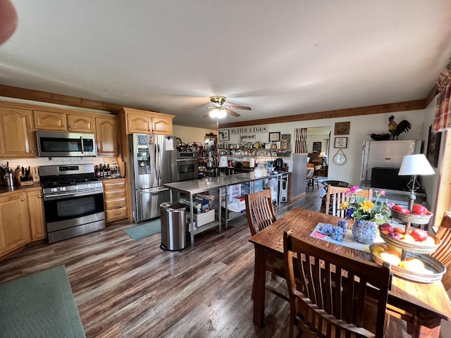 4250 Standing Rock Rd, Jamestown, TN 38556 - dining area featuring ceiling fan and dark wood finished floors