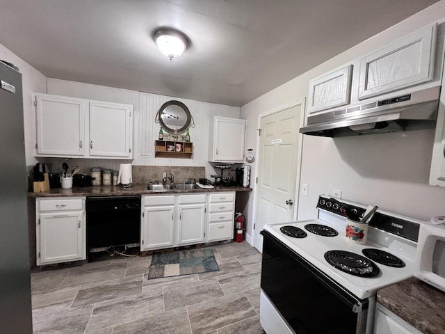 4250 Standing Rock Rd, Jamestown, TN 38556 - kitchen featuring range with electric cooktop, black dishwasher, under cabinet range hood, a sink, and white cabinets