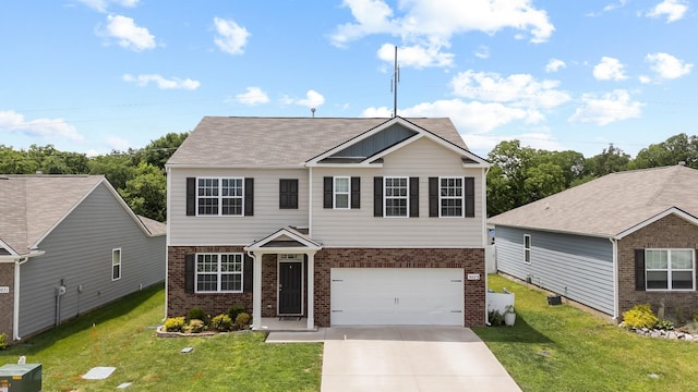 5073 Hunters Village Dr, Lebanon, TN 37087 - view of front of house featuring brick siding, a front yard, concrete driveway, and a garage