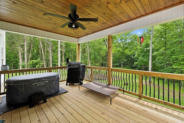 3650 Riggins Rd, Cumberland Furnace, TN 37051 - wooden terrace featuring ceiling fan and grilling area