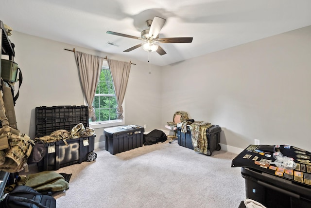 3650 Riggins Rd, Cumberland Furnace, TN 37051 - recreation room featuring a ceiling fan, carpet flooring, and baseboards