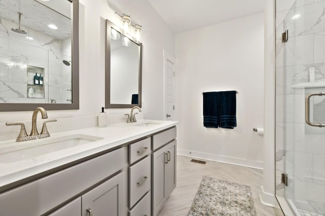 3650 Riggins Rd, Cumberland Furnace, TN 37051 - full bath with a marble finish shower, double vanity, and baseboards