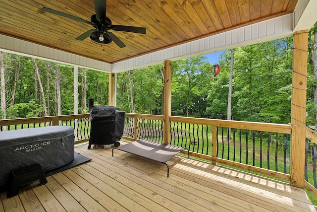 3650 Riggins Rd, Cumberland Furnace, TN 37051 - deck featuring grilling area and a ceiling fan