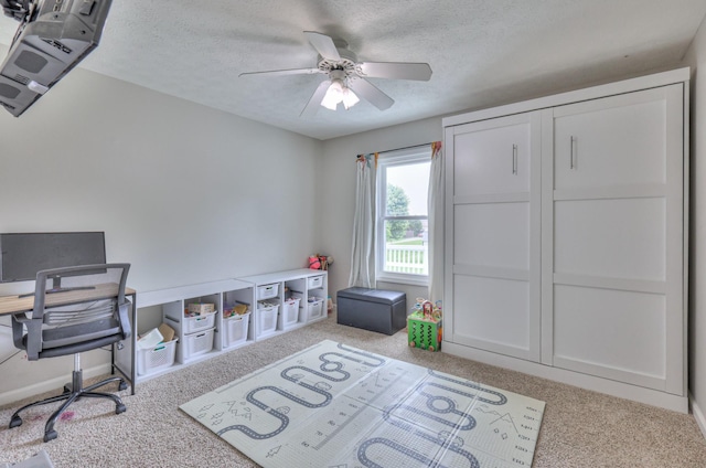 1713 Hollow Oak Dr, Lebanon, TN 37087 - home office featuring carpet floors, a ceiling fan, and a textured ceiling