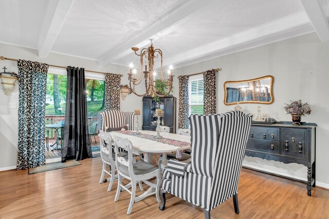 130 Shane Lee Cir, Dover, TN 37058 - dining room featuring beamed ceiling, a chandelier, light wood finished floors, and baseboards