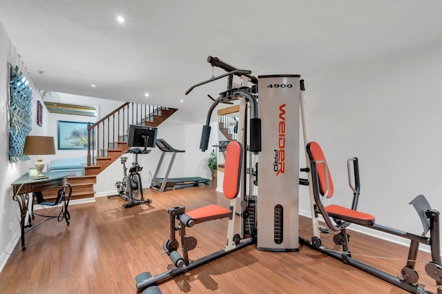 130 Shane Lee Cir, Dover, TN 37058 - exercise area featuring wood finished floors, baseboards, and recessed lighting
