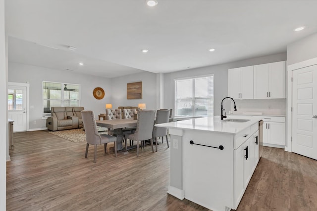 129 Southwind Run, Spring Hill, TN 37174 - kitchen with plenty of natural light, open floor plan, light countertops, wood finished floors, and recessed lighting