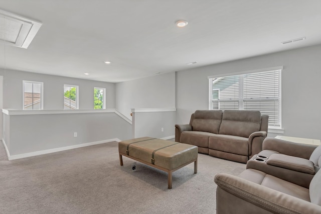 129 Southwind Run, Spring Hill, TN 37174 - living room featuring attic access, light carpet, and recessed lighting