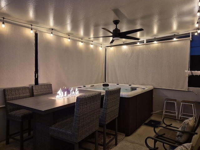 129 Southwind Run, Spring Hill, TN 37174 - home theater room with rail lighting, a ceiling fan, a textured ceiling, and carpet flooring