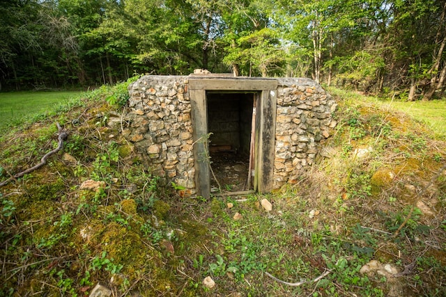 1320 Napier Lake Rd, Hohenwald, TN 38462 - view of storm shelter with a wooded view