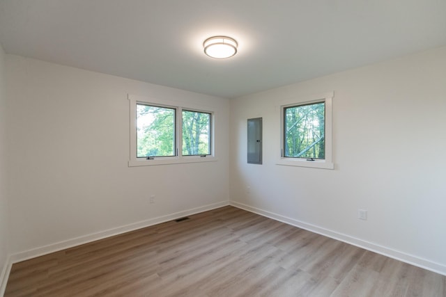 1320 Napier Lake Rd, Hohenwald, TN 38462 - spare room featuring electric panel, healthy amount of natural light, light wood-style floors, and baseboards